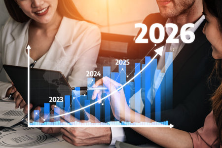 A team of professionals discusses financial forecasts and analyzes growth trends for the years 2023...