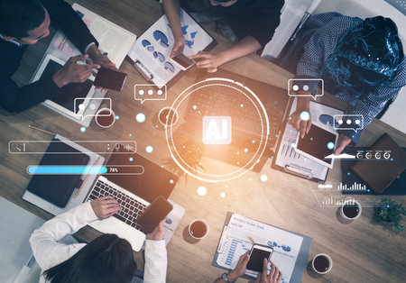 An AI powered search engine with a conversational interface. This smart assistant can process queries, analyze data, and provide insights.の写真素材