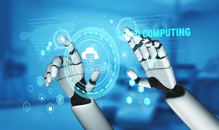 AI on a global cloud computing platform providing services for software development. A worldwide network for AI data storage and application hosting.の写真素材