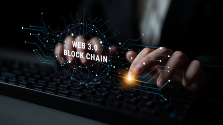 Web 3.0 and Blockchain technology as the foundation for a decentralized web. A concept of a distributed ledger system for the future internet. Motifの写真素材