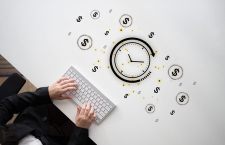 The concept of time is money in business and finance. Represents financial efficiency, investment...