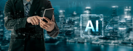 A futuristic user interface for business intelligence. This advanced AI dashboard displays complex...