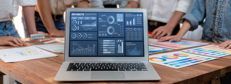 Business data dashboard provide business intelligence analytic for marketing strategy planning brisk with big data set to analyze customer demands and foreseeing business futureの写真素材