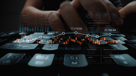 Data analytics dashboard with charts, indicators, and performance metrics, reveals trends, data...