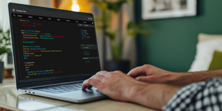 Software development programming on computer screen for brisk application and program codingの素材
