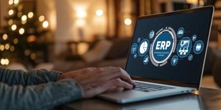 ERP enterprise resource planning software for brisk business to plan the marketing strategyの素材