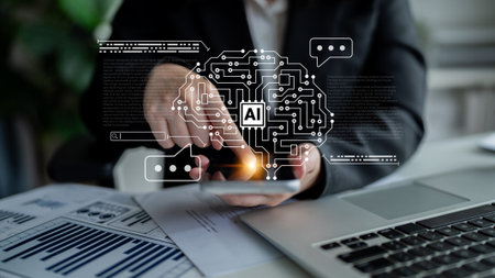 AI brain circuit symbolizing machine learning, automation, data processing, and advanced analytics...