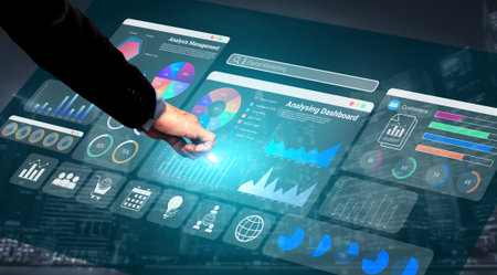 Multiple analytics dashboards with charts and graphs representing marketing data, SEO insights, and performance management Parseの写真素材