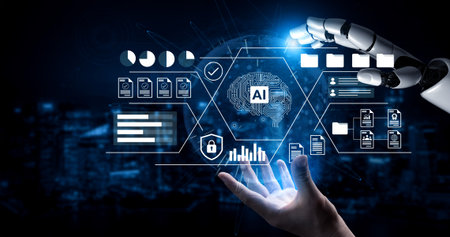 A striking visual representation of artificial intelligence in action, showcasing a robotic hand...