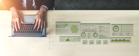 ESG and environmental data dashboard with charts, graphs, and sustainability statistics for...