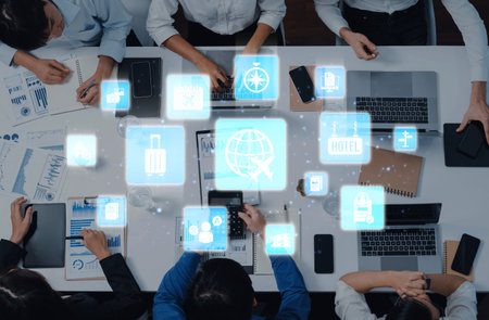 The concept of digital travel planning simplifies modern journeys. Using an online app for travel planning ensures a seamless experience from booking flights to finding hotels. Enticeの写真素材