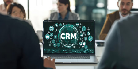 Customer relationship management system on brisk computer for CRM business and enterpriseの素材