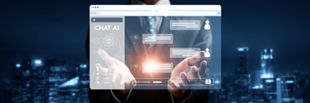 Human interact with AI artificial intelligence virtual assistant chatbot in concept of AI artificial...
