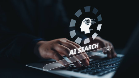 AI search engine systems enhance SEO data access. Intelligent search engines powered by AI improve search results. AI-driven search tools help process and retrieve relevant AI information. Elideの写真素材