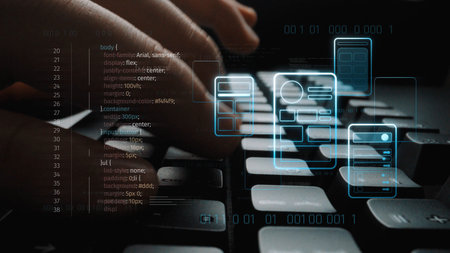 UI UX mockup showing application layout, structure, and code interface. UI design defines user flow,...