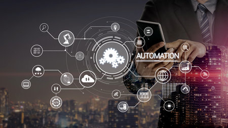 Modern automation drives workflow efficiency by connecting systems, people, and data. With intelligent automation, businesses unlock potential through seamless integration and automation tools.の写真素材