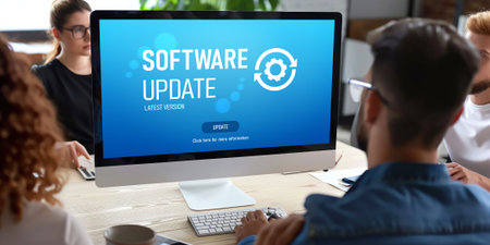 Software update on computer for brisk version of device software upgradeの素材