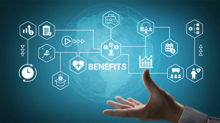 Employee benefits structure includes financial incentives, work flexibility, and career support Parseの写真素材