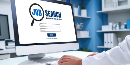 Online job search on brisk website for worker to search for job opportunities on the recruitment internet networkの素材