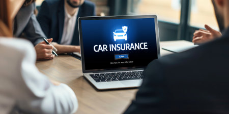 car insurance online website on computer screen for insure your car damage briskの素材