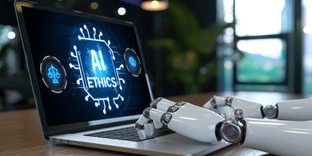AI ethics responsibility standard law and rules on computer screen provide report of AI ethic transparency preventing technology crime. briskの素材