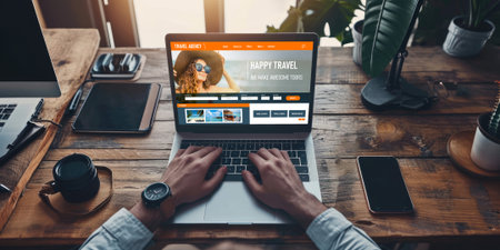 Online travel agency website for brisk search and travel planning offers deal and package for flight , hotel and tour bookingの素材