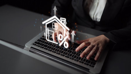 Real estate investment profit illustration showing rising house value, property return, and real estate profit growth. Real estate investment icons highlight ROI in real estate investment. Muxerの写真素材