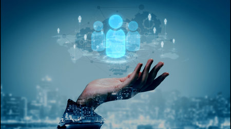 People networking, business connections, digital networking platforms, professional collaboration, and expanding opportunities through business relationship building and engagement.の写真素材