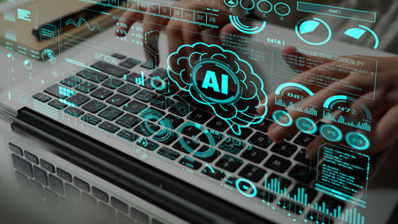 AI Assistant Brain Processor with LLM Technology, Big Data, Machine Learning, Generative AI for Business Support, Future Agentic AI Technology and Artificial Intelligence Prompt Engineering. Thunkの写真素材