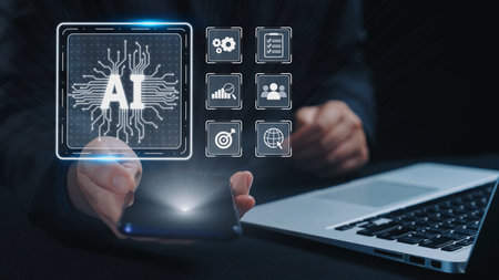 AI Assistant Brain Processor with LLM Technology, Big Data, Machine Learning, Generative AI for Business Support, Future Agentic AI Technology and Artificial Intelligence Prompt Engineering. Elideの写真素材