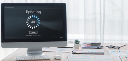 Software update on computer for brisk version of device software upgradeの写真素材