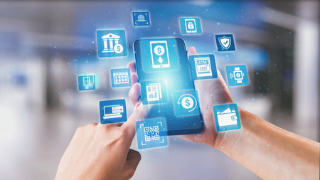 Online banking and digital banking innovation combining finance and technology, optimizing online...