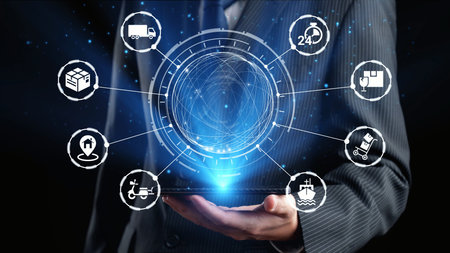 Goods delivery tracking icons show shipping, goods delivery routes, and logistics monitoring. Goods...