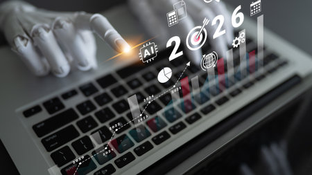 AI predicting 2026 business trends through advanced analytics, visualizing global growth and innovation for strategic decision-making Parseの写真素材