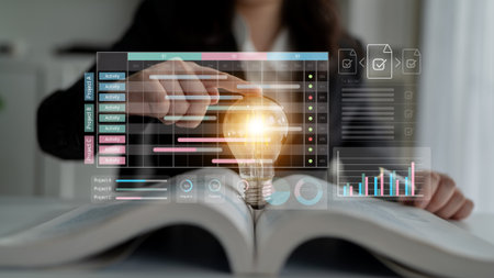 Comprehensive project management dashboard integrates scheduling, progress tracking, and performance analytics to improve workflow efficiency and enhance team collaboration. Parseの写真素材