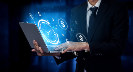 The concept of time is money in business and finance. Represents financial efficiency, investment...