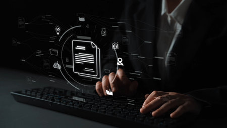 Digital document management system streamlines file access, document sharing, document tracking, and document storage for secure and efficient operations.の写真素材