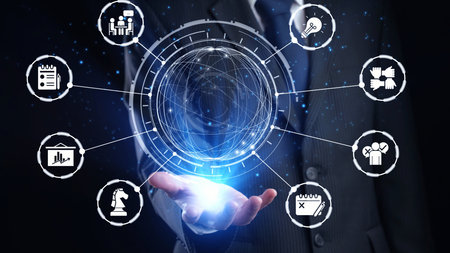 Project planning icons showing business management, teamwork, scheduling, strategic planning,...