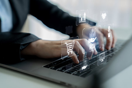 Concept of Return on Investment (ROI) for business. Analyzing financial performance and investment strategy to measure profit, growth, and the success of a marketing campaign.の写真素材