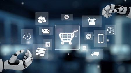 AI enables omni-channel marketing via virtual assistant support, artificial intelligence personalization, and AI-driven customer experiences.の写真素材