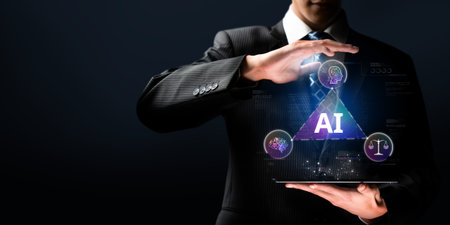 Explore the intersection of generative AI and ethics, focusing on legal compliance and governance in artificial intelligence for responsible digital innovation.の写真素材