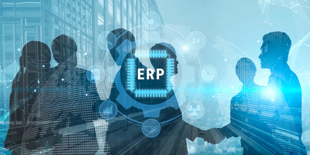 Enterprise Resource Planning (ERP) system for business process management. This ERP software solution integrates core business functions for efficiency.の写真素材