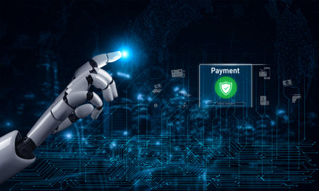 AI secures online payments through smart fraud detection, encrypted financial systems, and virtual assistants for smooth, safe digital transactions.の写真素材