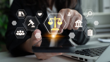 Concept of corporate legal services. Providing advice and ensuring compliance with laws and regulations through contracts, research, and representation in matters of justice.の写真素材