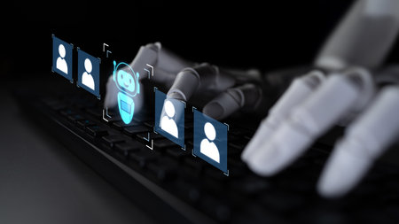 AI assistant collaborates with human team members to support workflow, boost efficiency, and enhance collaborative productivity in digital environmentsの写真素材