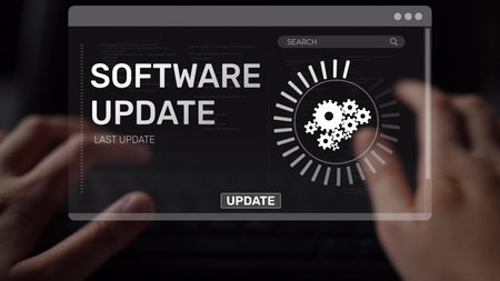 Knowledge upgrade and software update, digital skills improvement, competitive advantage, continuous learning, and staying up to date with latest technology and software trends.の写真素材