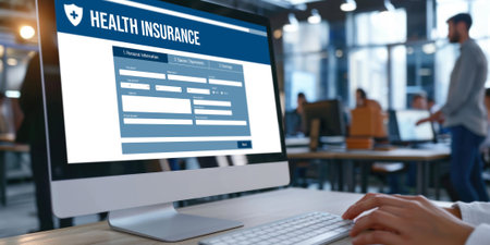 Health insurance web site brisk registration system for easy form fillingの素材