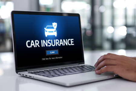 car insurance online website on computer screen for insure your car damage briskの素材