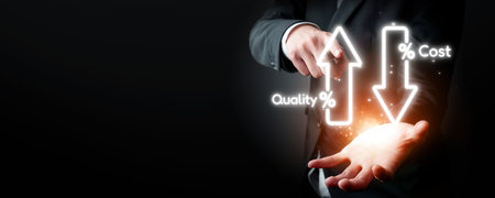 Cost reduction, cost saving concept shown by digital graphic EIDE overlays, corporate business efficiently save cost and company resources by reduction of unnecessary expensesの写真素材