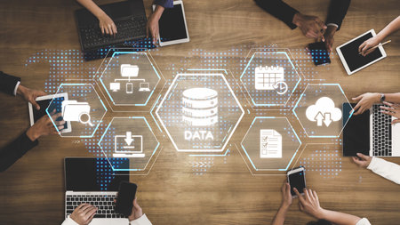 Cloud computing, cloud strategy, and cloud technology transforming digital infrastructure with scalable services, secure data storage, and cloud-based digital business solutions.の写真素材